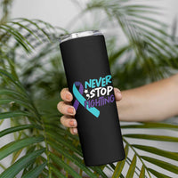 Suicide Prevention Awareness Skinny Tumbler Teal Purple Ribbon Semicolon Never Stop Fighting Support Therapist Psychologist - Wonder Print Shop