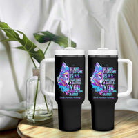 Suicide Prevention Awareness Tumbler With Handle Teal Purple Ribbon Wolf Be Kind Everyone Is Fighting A Battle You Know Nothing About - Wonder Print Shop
