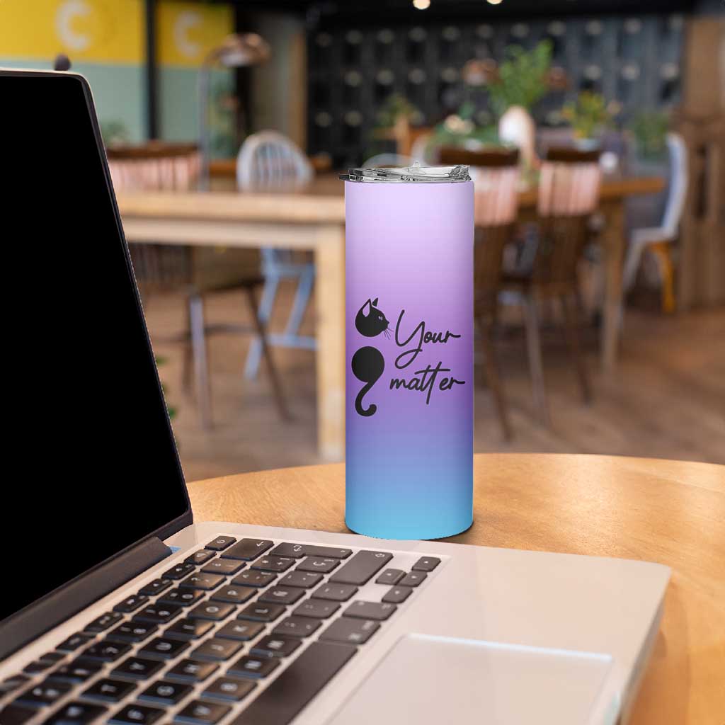 Suicide Prevention Awareness Skinny Tumbler Teal Purple Semicolon Cat Your Matter Therapist Psychologist - Wonder Print Shop