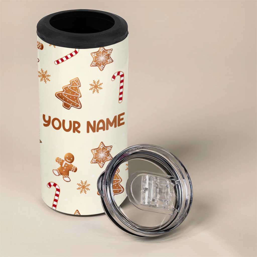 Personalized Christmas 4 in 1 Can Cooler Tumbler Custom Name Coquette Bow Tree Gingerbread Xmas Gifts For Her - Wonder Print Shop