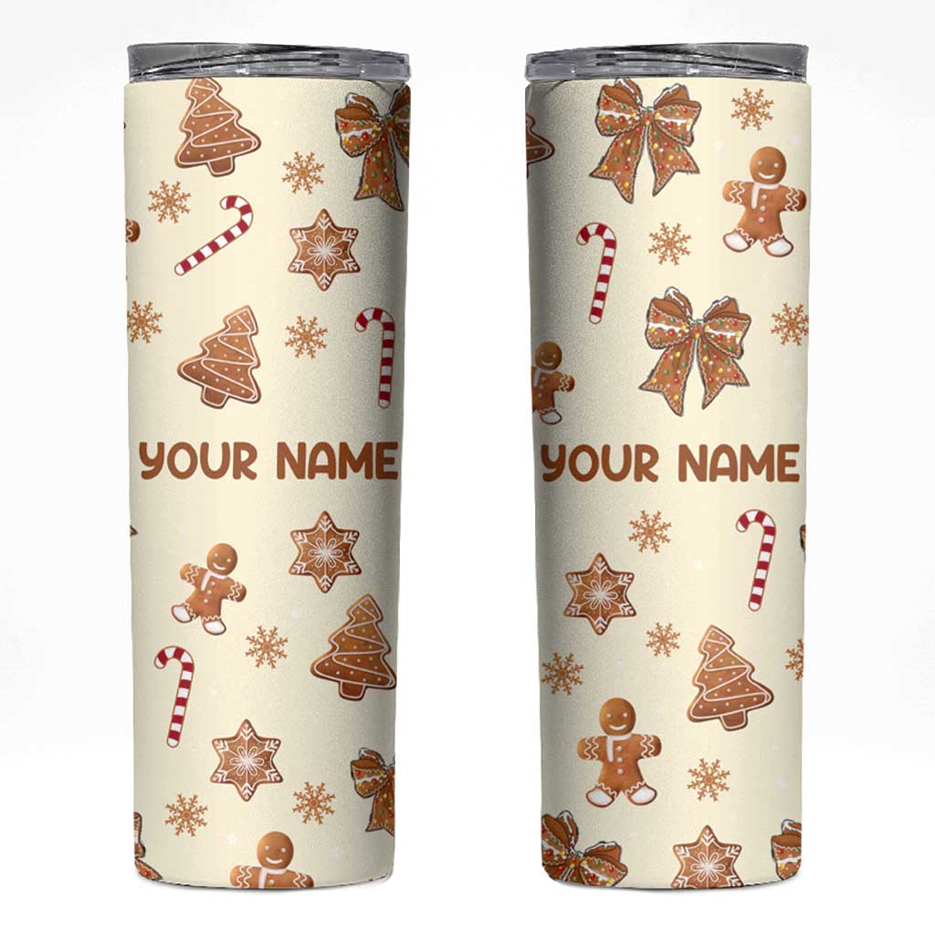 Personalized Christmas Skinny Tumbler Custom Name Coquette Bow Tree Gingerbread Xmas Gifts For Her - Wonder Print Shop