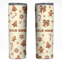 Personalized Christmas Skinny Tumbler Custom Name Coquette Bow Tree Gingerbread Xmas Gifts For Her - Wonder Print Shop