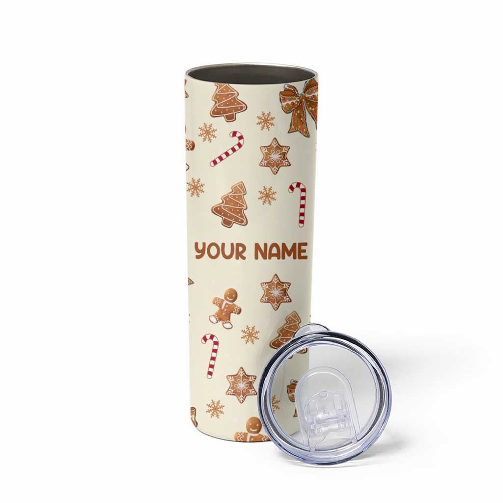 Personalized Christmas Skinny Tumbler Custom Name Coquette Bow Tree Gingerbread Xmas Gifts For Her - Wonder Print Shop