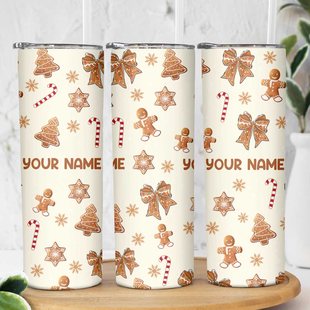 Personalized Christmas Skinny Tumbler Custom Name Coquette Bow Tree Gingerbread Xmas Gifts For Her - Wonder Print Shop