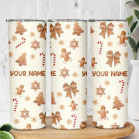 Personalized Christmas Skinny Tumbler Custom Name Coquette Bow Tree Gingerbread Xmas Gifts For Her - Wonder Print Shop