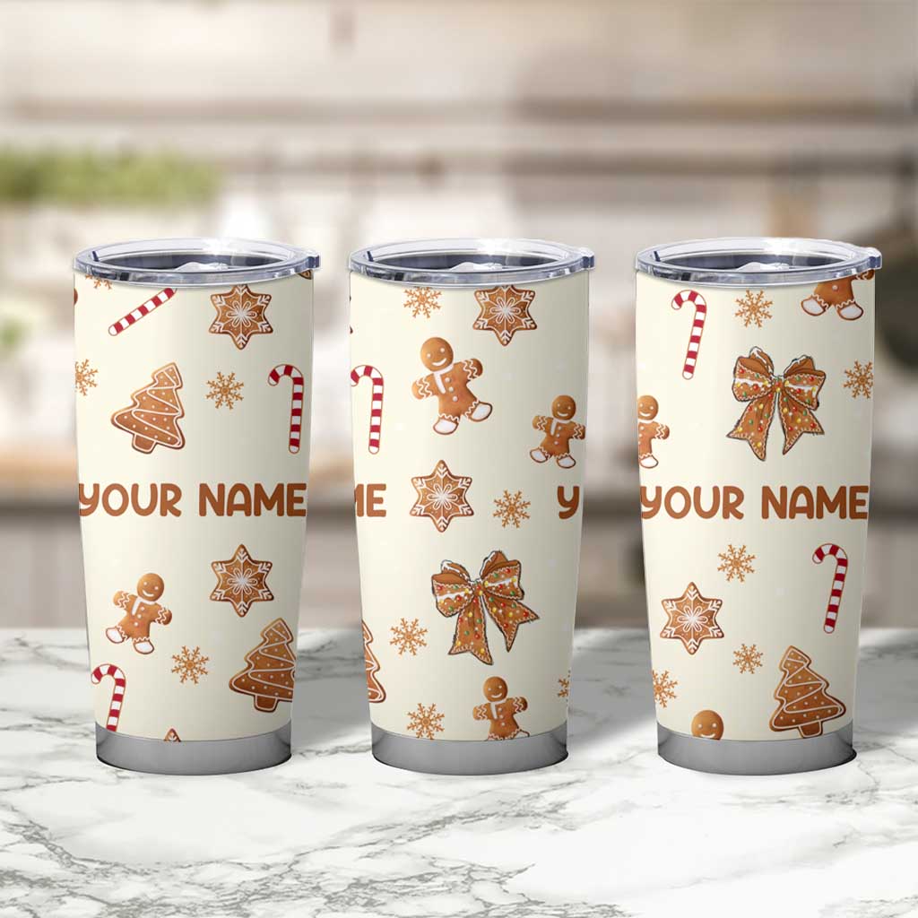 Personalized Christmas Tumbler Cup Custom Name Coquette Bow Tree Gingerbread Xmas Gifts For Her - Wonder Print Shop