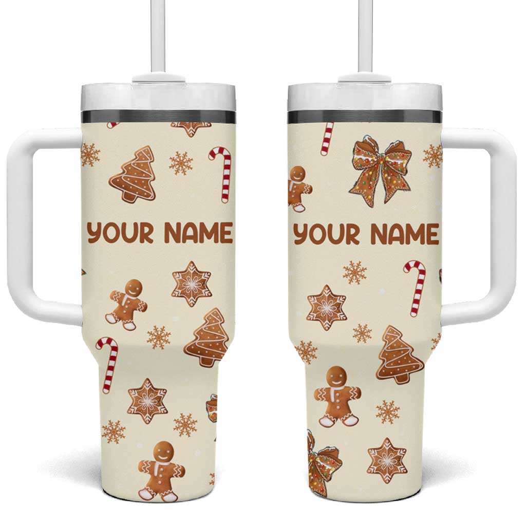 Personalized Christmas Tumbler With Handle Custom Name Coquette Bow Tree Gingerbread Xmas Gifts For Her - Wonder Print Shop
