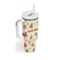 Personalized Christmas Tumbler With Handle Custom Name Coquette Bow Tree Gingerbread Xmas Gifts For Her - Wonder Print Shop