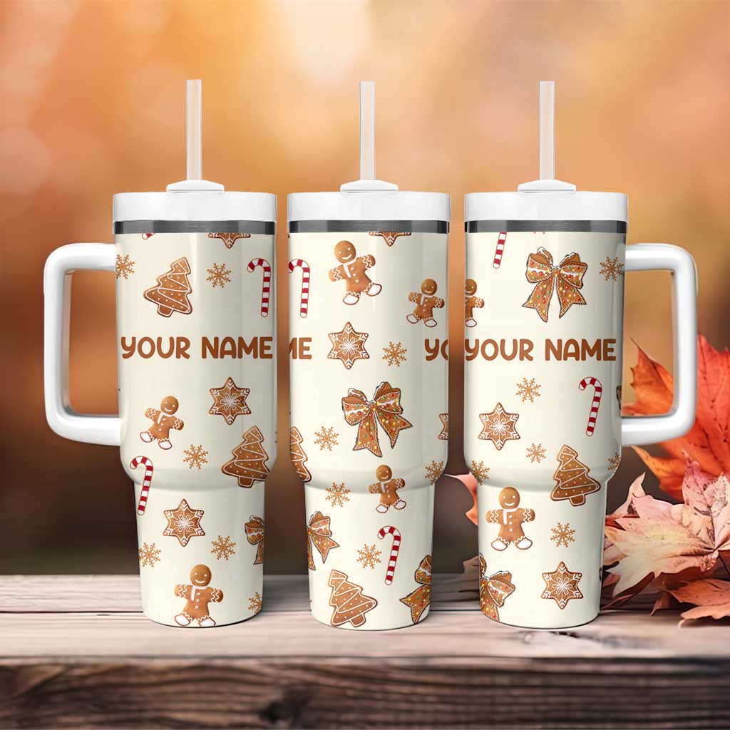 Personalized Christmas Tumbler With Handle Custom Name Coquette Bow Tree Gingerbread Xmas Gifts For Her - Wonder Print Shop