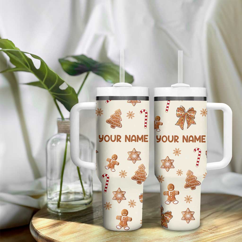 Personalized Christmas Tumbler With Handle Custom Name Coquette Bow Tree Gingerbread Xmas Gifts For Her - Wonder Print Shop