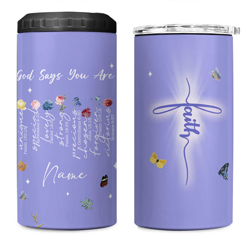 Personalized Christian Birthday Gifts for Women 4 in 1 Can Cooler Tumbler Custom Name God Says You Are Bible Verse