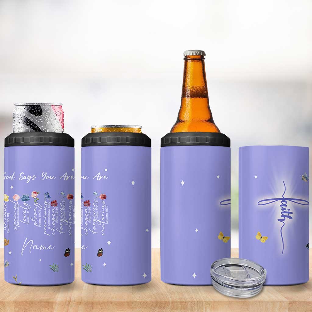 Personalized Christian Birthday Gifts for Women 4 in 1 Can Cooler Tumbler Custom Name God Says You Are Bible Verse
