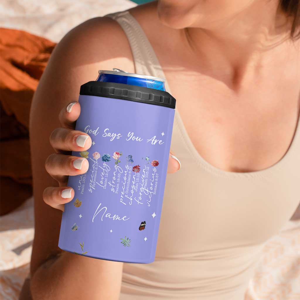 Personalized Christian Birthday Gifts for Women 4 in 1 Can Cooler Tumbler Custom Name God Says You Are Bible Verse