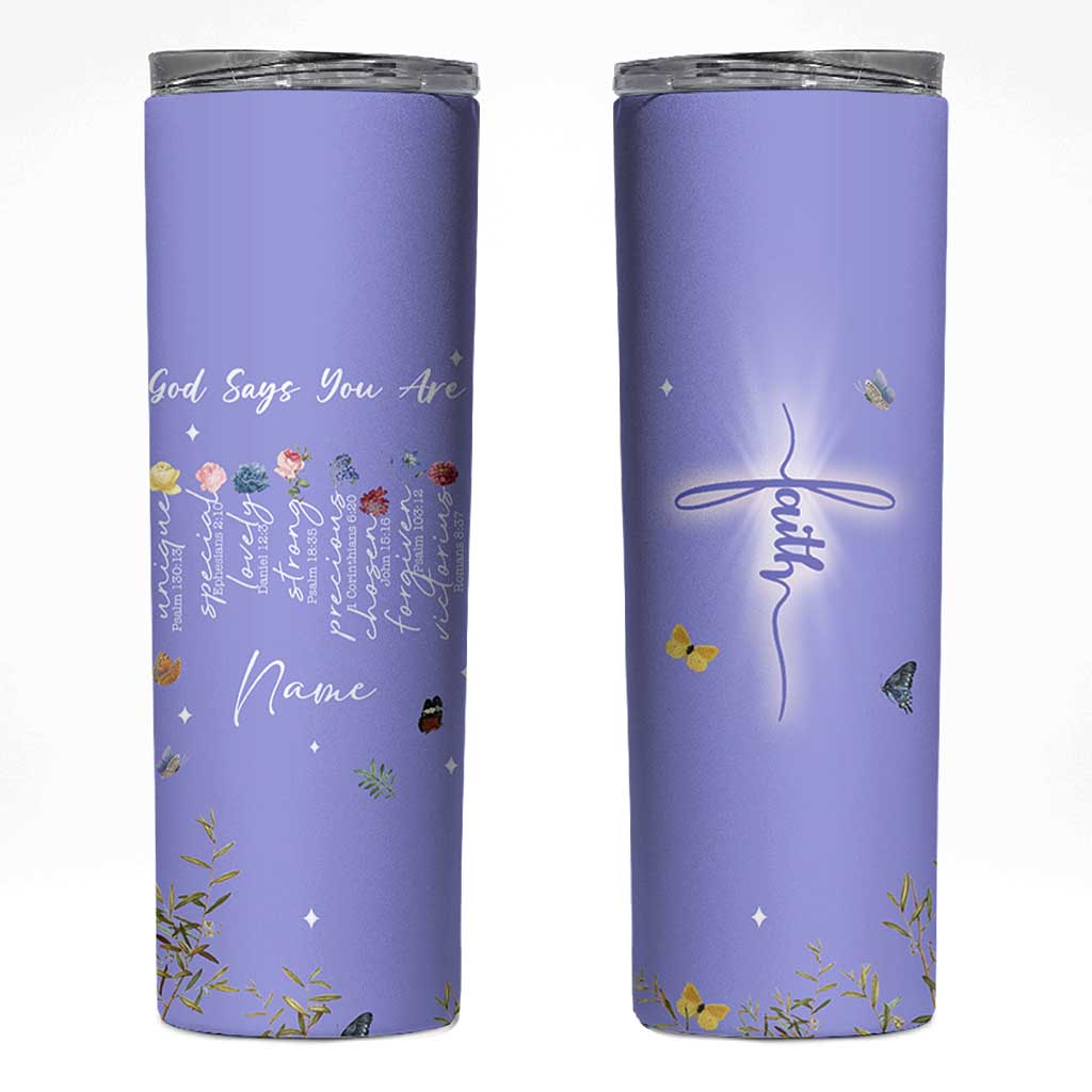 Personalized Christian Birthday Gifts for Women Skinny Tumbler Custom Name God Says You Are Bible Verse