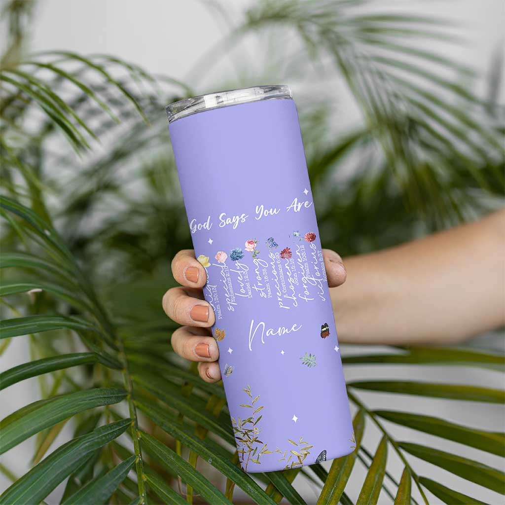 Personalized Christian Birthday Gifts for Women Skinny Tumbler Custom Name God Says You Are Bible Verse