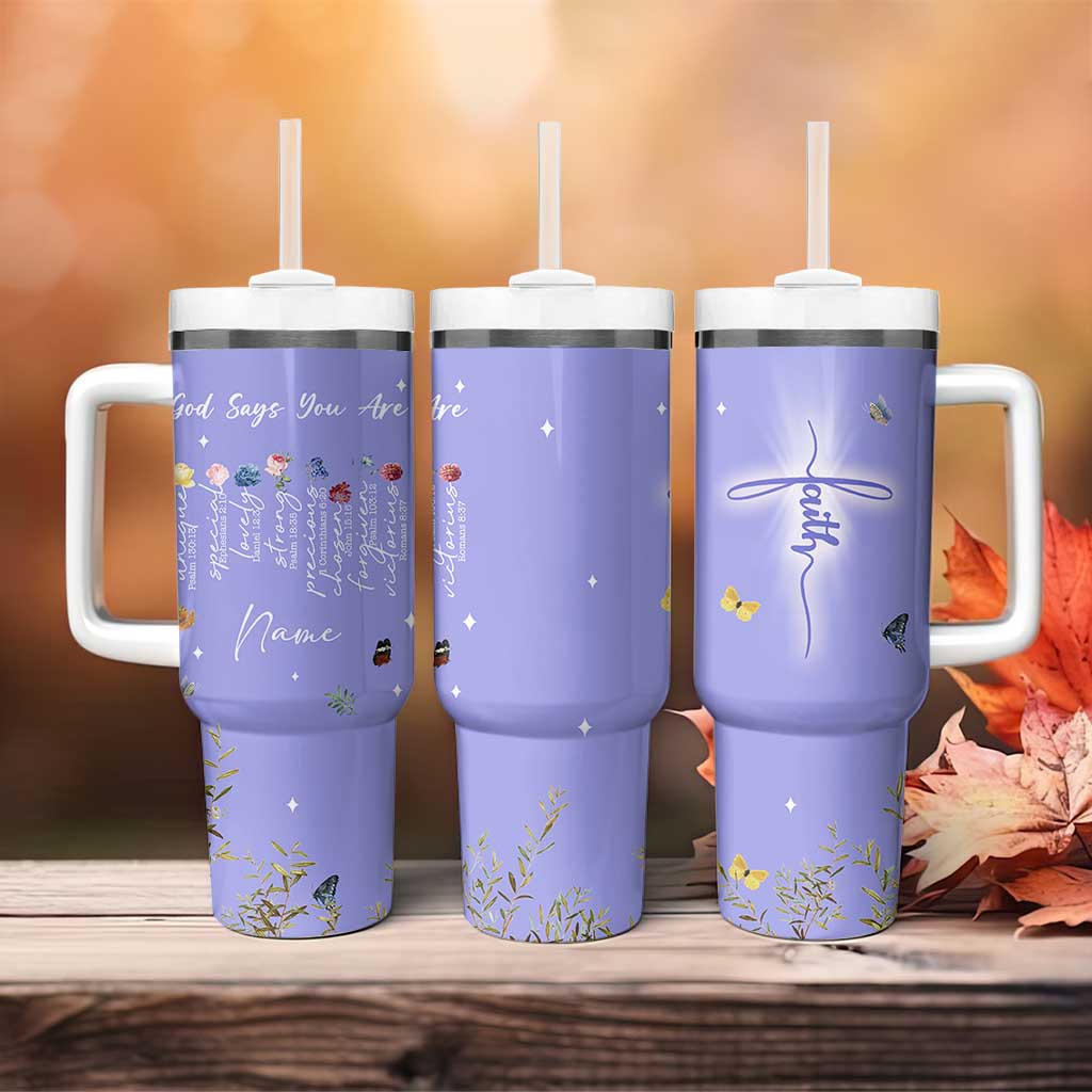 Personalized Christian Birthday Gifts for Women Tumbler With Handle Custom Name God Says You Are Bible Verse