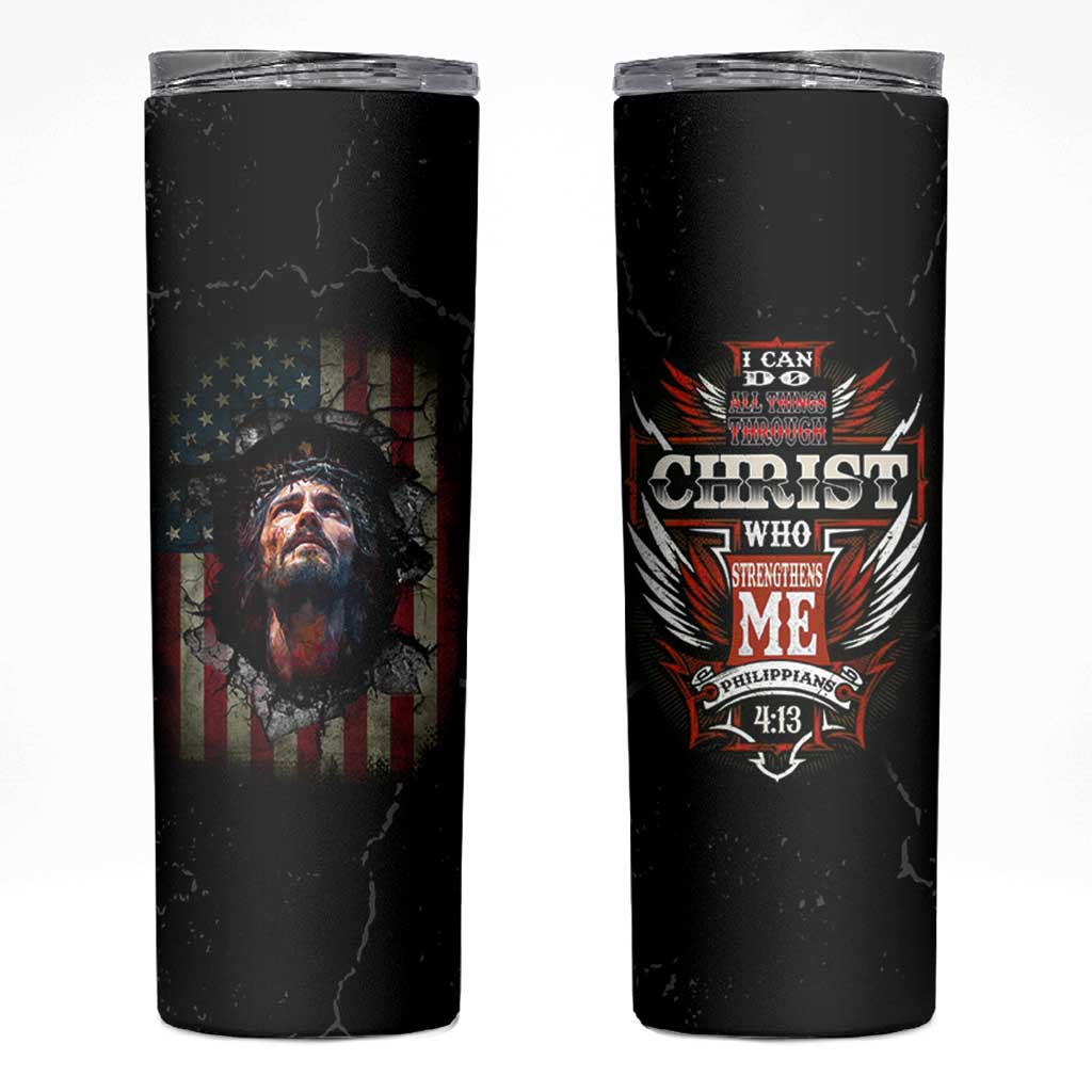 Christian Gift for Men Skinny Tumbler I Can Do All Things Through Christ Religious Pastor