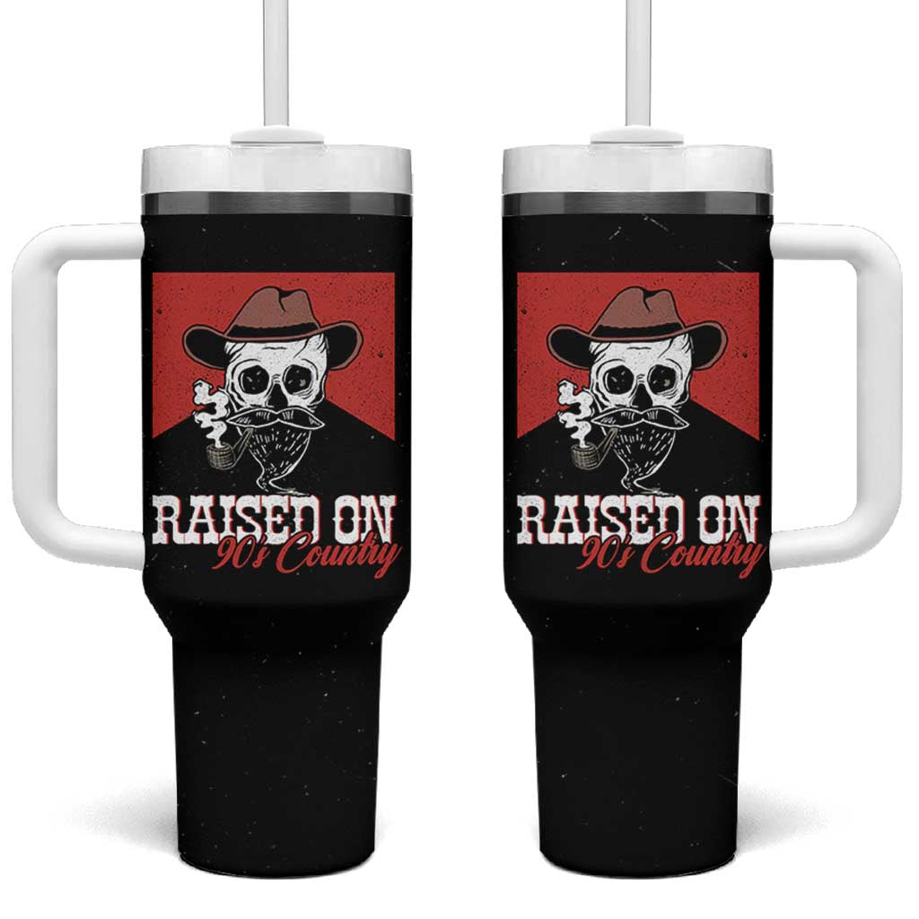 Raised On 90s Country Tumbler With Handle Vintage Southern Western Country Music Lover Skull