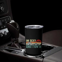 Funny Camping RV Tumbler Cup Im Sexy And I Tow It Vintage Camper Truck Leopard