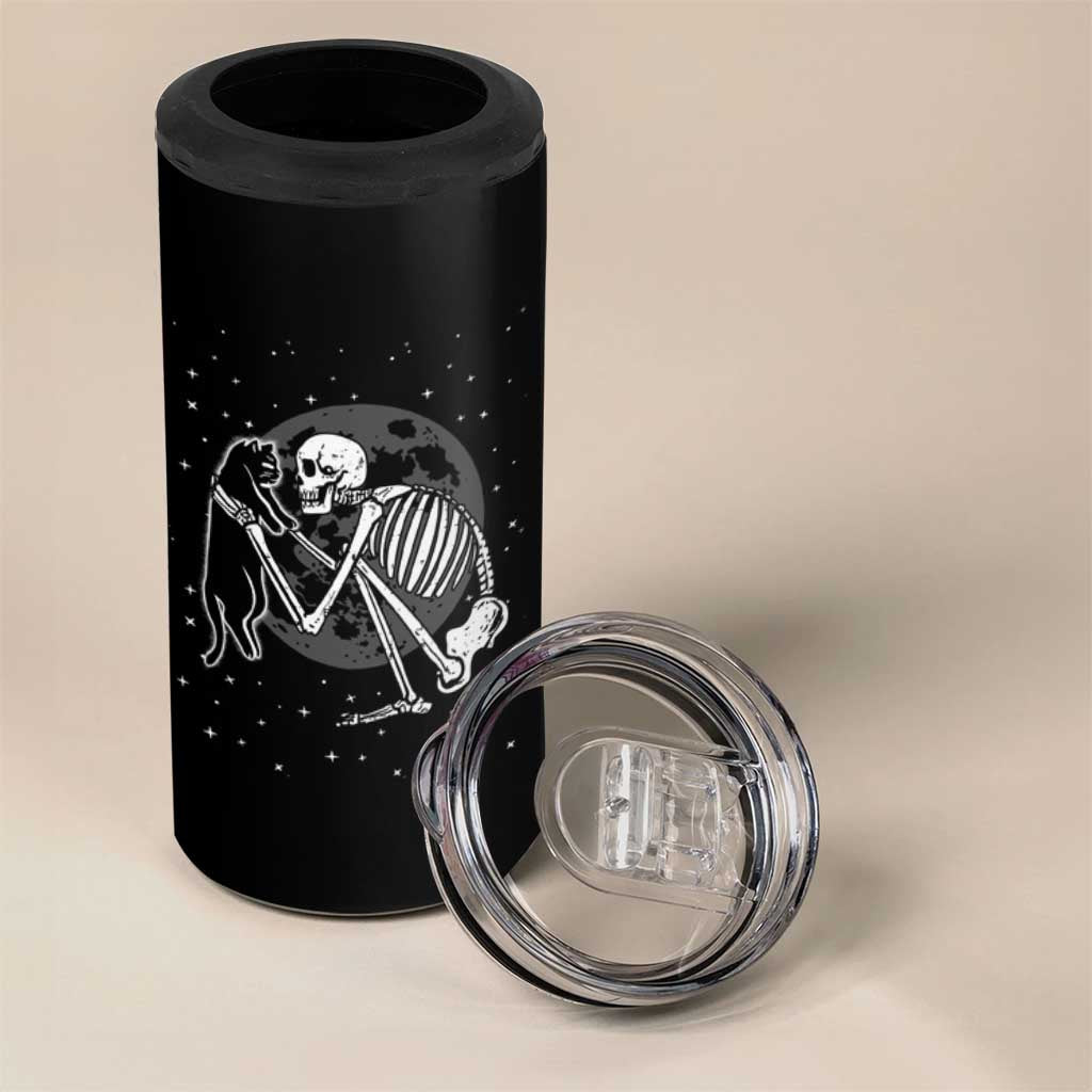 Skeleton and Black Cat 4 in 1 Can Cooler Tumbler Skull Kitty Cute Goth Halloween Pet - Wonder Print Shop
