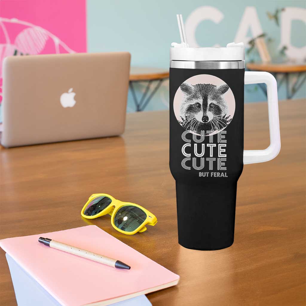 Cute Raccoon Tumbler With Handle But Feral Gag Gift For Her