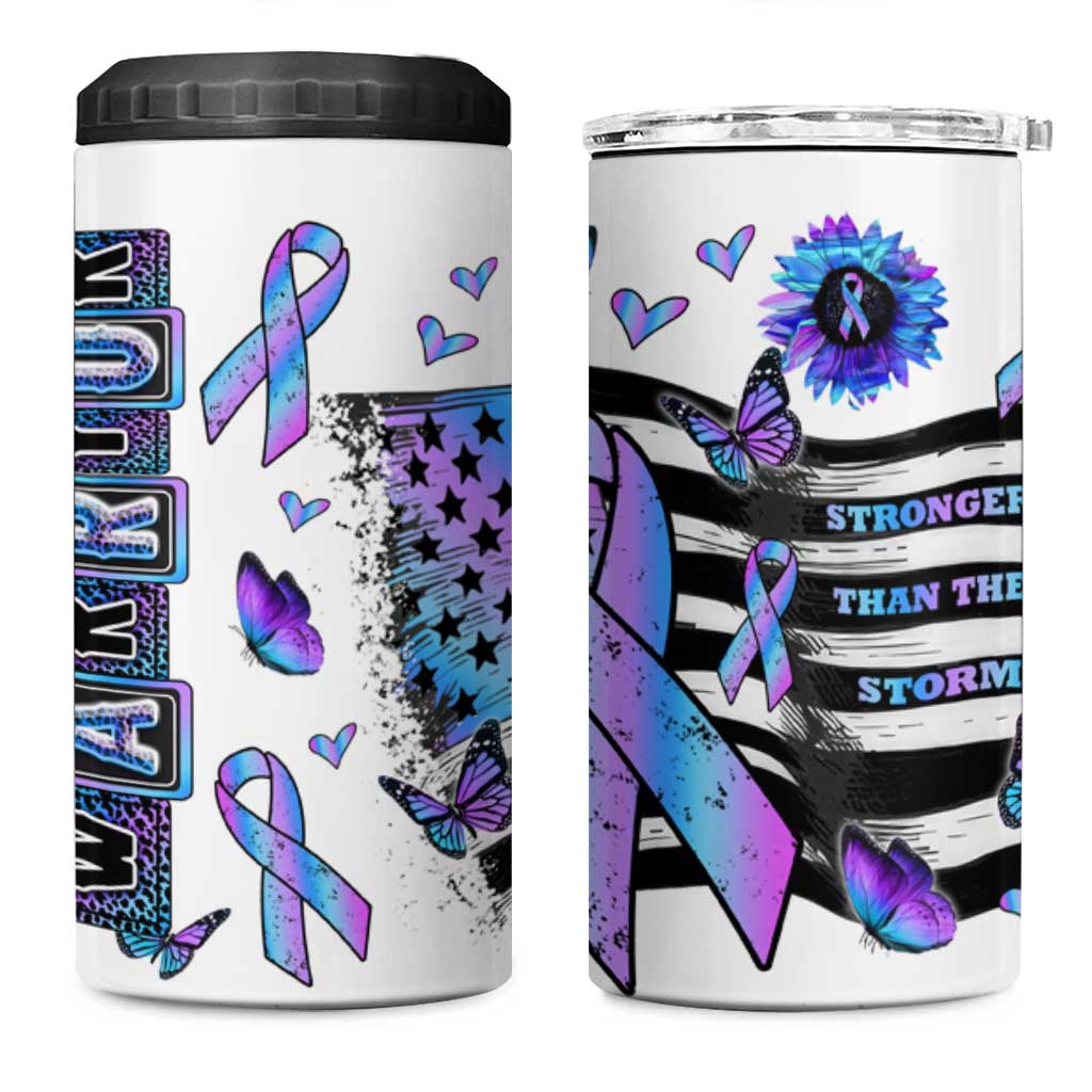 Suicide Prevention Awareness 4 in 1 Can Cooler Tumbler Teal Purple Ribbon Warrior Support USA Flag - Wonder Print Shop