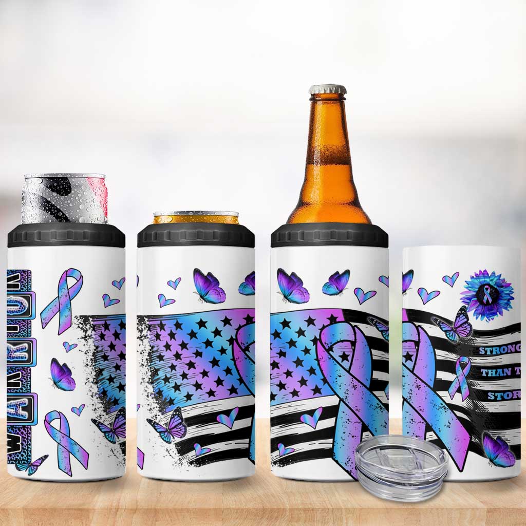 Suicide Prevention Awareness 4 in 1 Can Cooler Tumbler Teal Purple Ribbon Warrior Support USA Flag - Wonder Print Shop