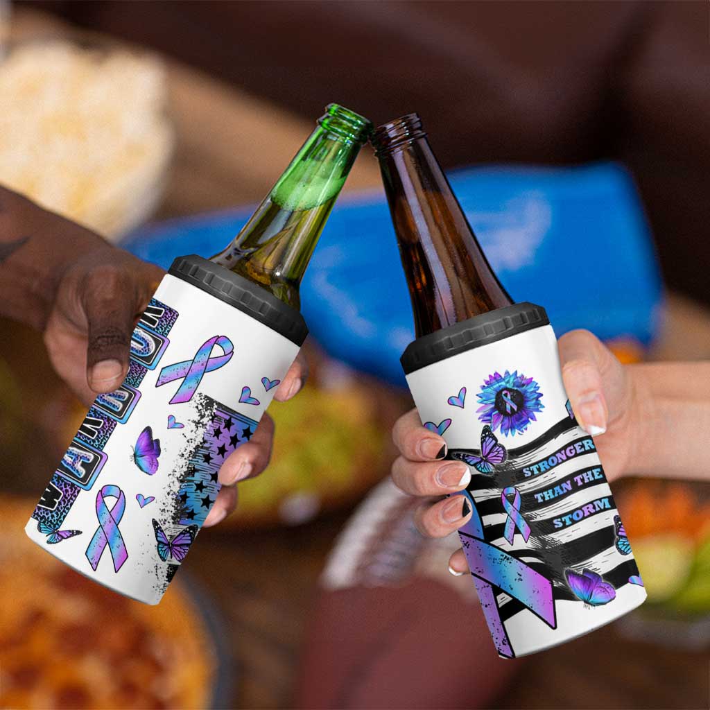 Suicide Prevention Awareness 4 in 1 Can Cooler Tumbler Teal Purple Ribbon Warrior Support USA Flag - Wonder Print Shop