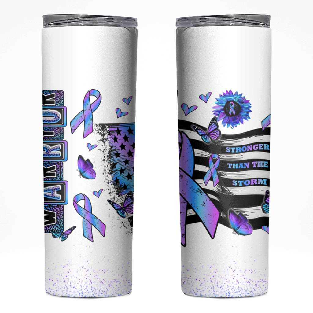 Suicide Prevention Awareness Skinny Tumbler Teal Purple Ribbon Warrior Support USA Flag - Wonder Print Shop