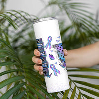 Suicide Prevention Awareness Skinny Tumbler Teal Purple Ribbon Warrior Support USA Flag - Wonder Print Shop
