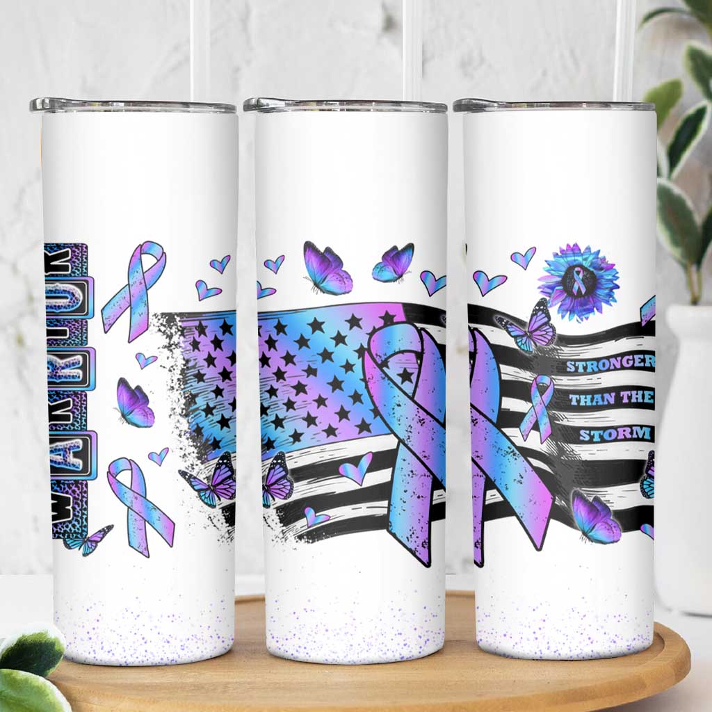 Suicide Prevention Awareness Skinny Tumbler Teal Purple Ribbon Warrior Support USA Flag - Wonder Print Shop