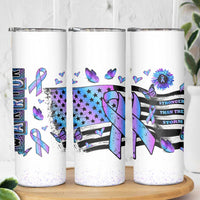 Suicide Prevention Awareness Skinny Tumbler Teal Purple Ribbon Warrior Support USA Flag - Wonder Print Shop