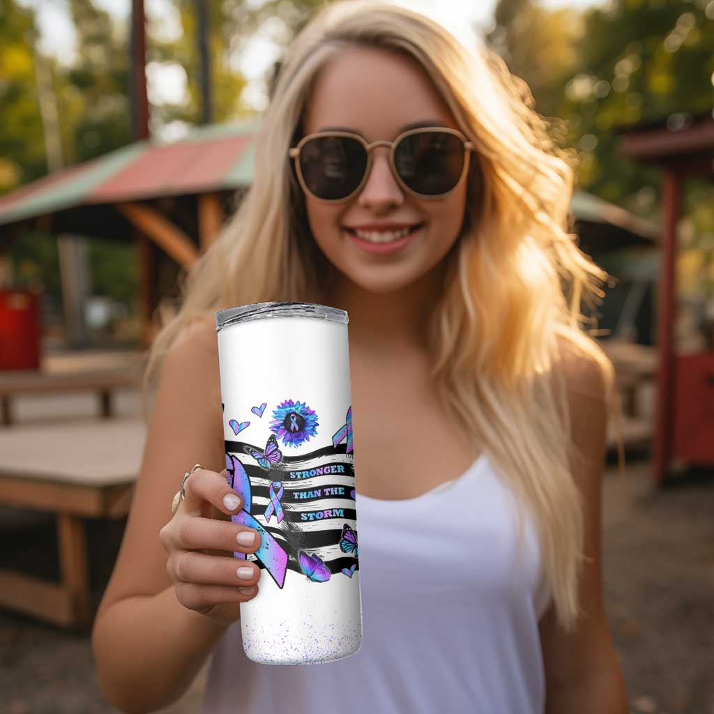 Suicide Prevention Awareness Skinny Tumbler Teal Purple Ribbon Warrior Support USA Flag - Wonder Print Shop