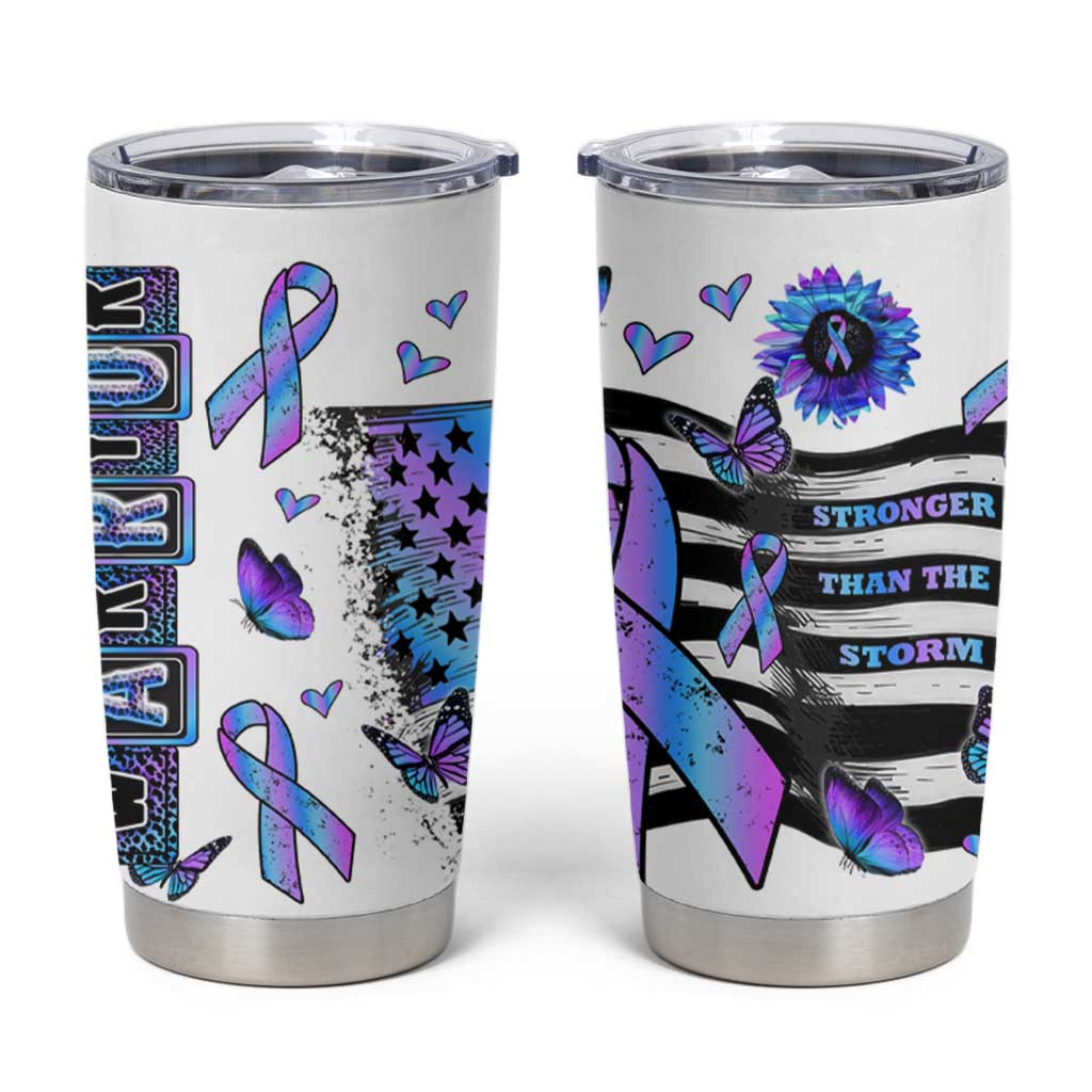Suicide Prevention Awareness Tumbler Cup Teal Purple Ribbon Warrior Support USA Flag - Wonder Print Shop
