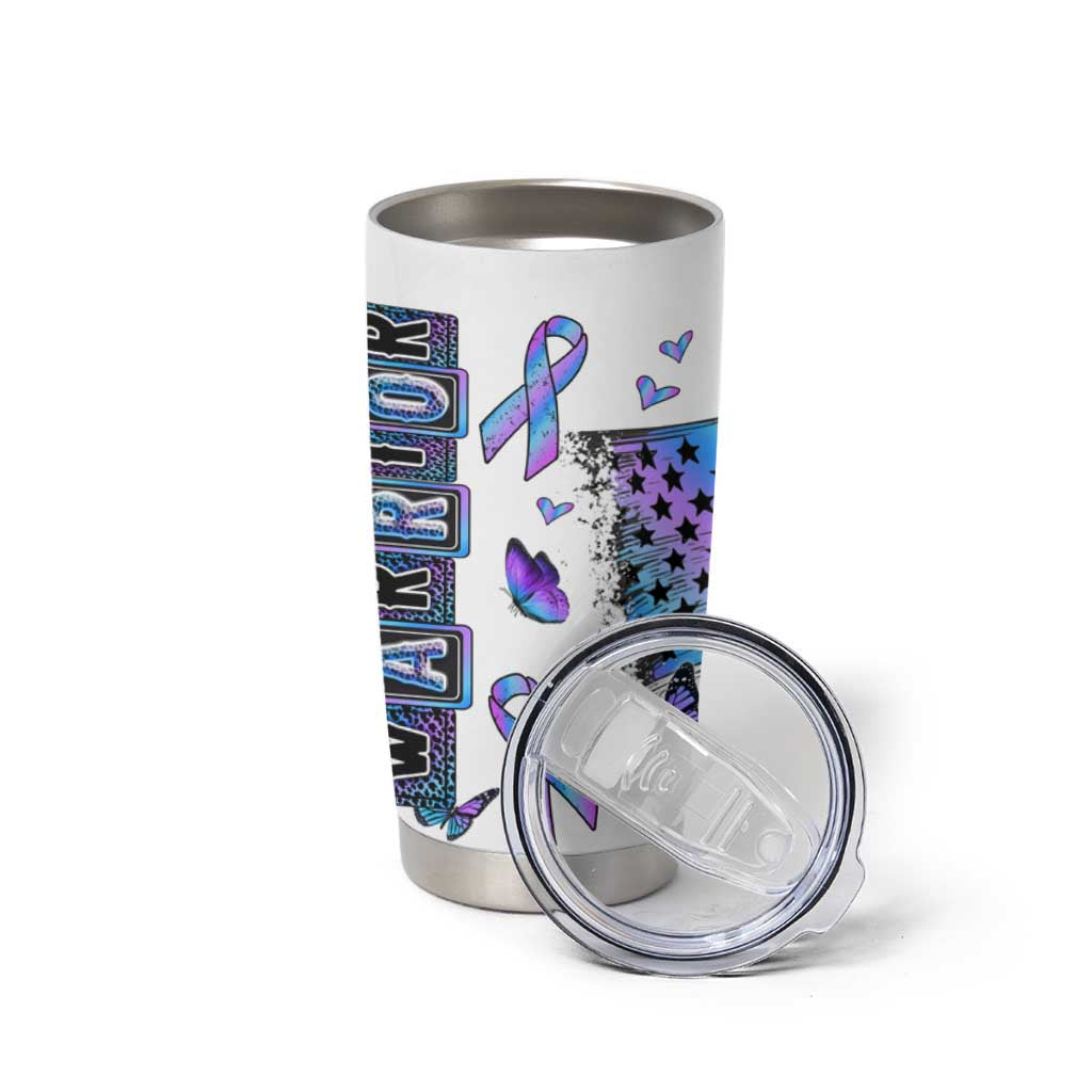 Suicide Prevention Awareness Tumbler Cup Teal Purple Ribbon Warrior Support USA Flag - Wonder Print Shop