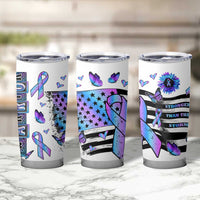 Suicide Prevention Awareness Tumbler Cup Teal Purple Ribbon Warrior Support USA Flag - Wonder Print Shop