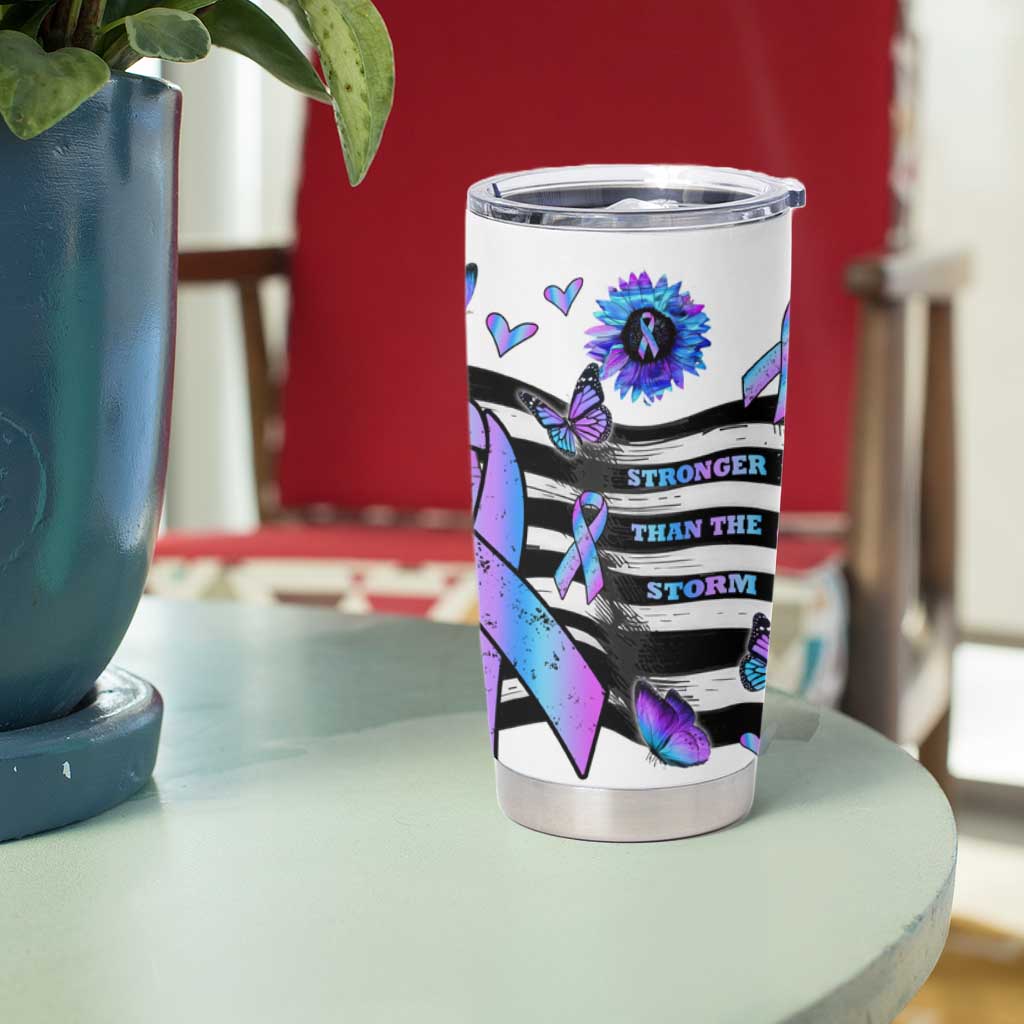 Suicide Prevention Awareness Tumbler Cup Teal Purple Ribbon Warrior Support USA Flag - Wonder Print Shop