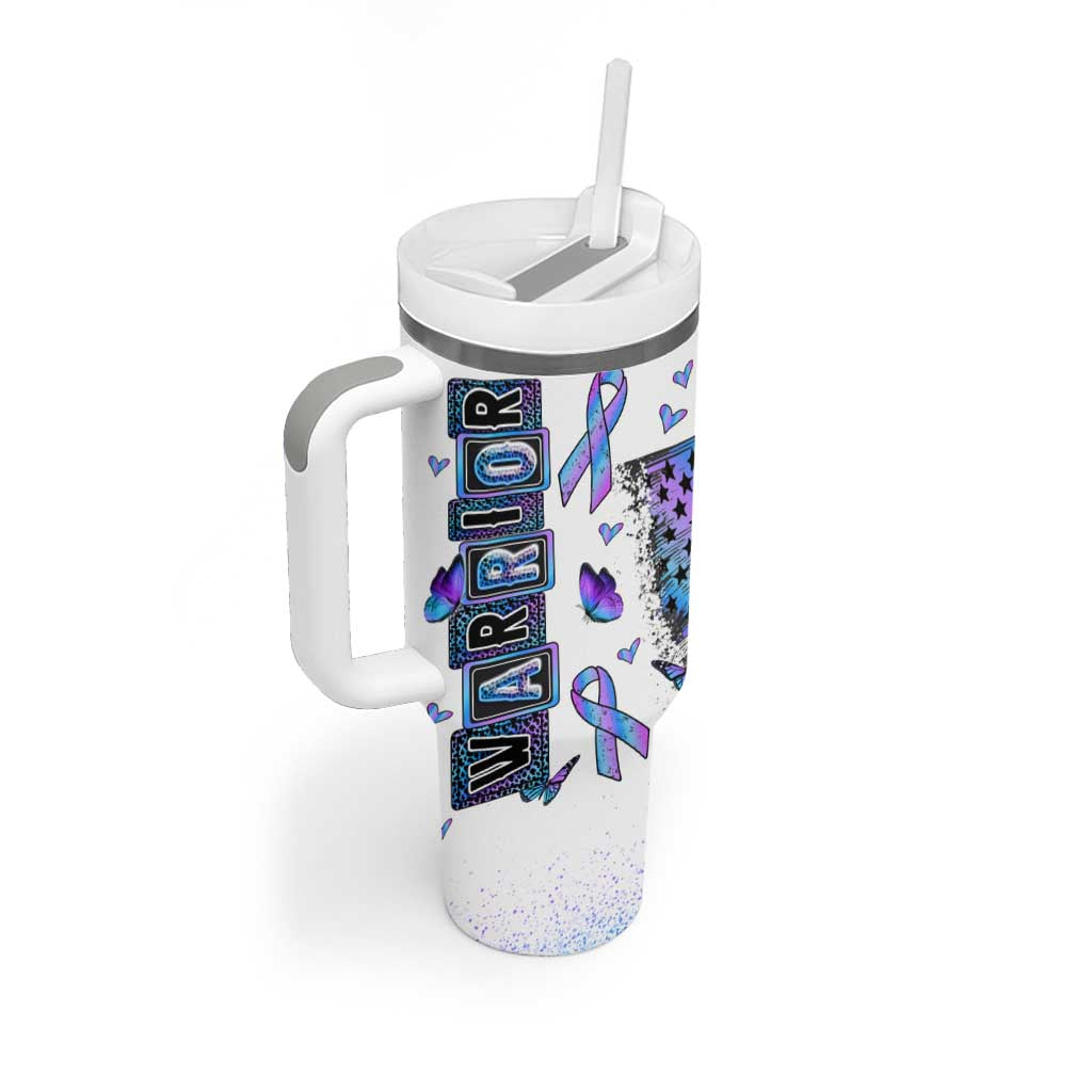 Suicide Prevention Awareness Tumbler With Handle Teal Purple Ribbon Warrior Support USA Flag - Wonder Print Shop