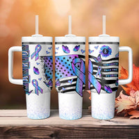 Suicide Prevention Awareness Tumbler With Handle Teal Purple Ribbon Warrior Support USA Flag - Wonder Print Shop