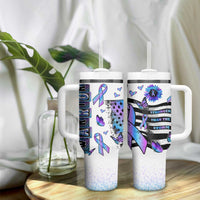 Suicide Prevention Awareness Tumbler With Handle Teal Purple Ribbon Warrior Support USA Flag - Wonder Print Shop