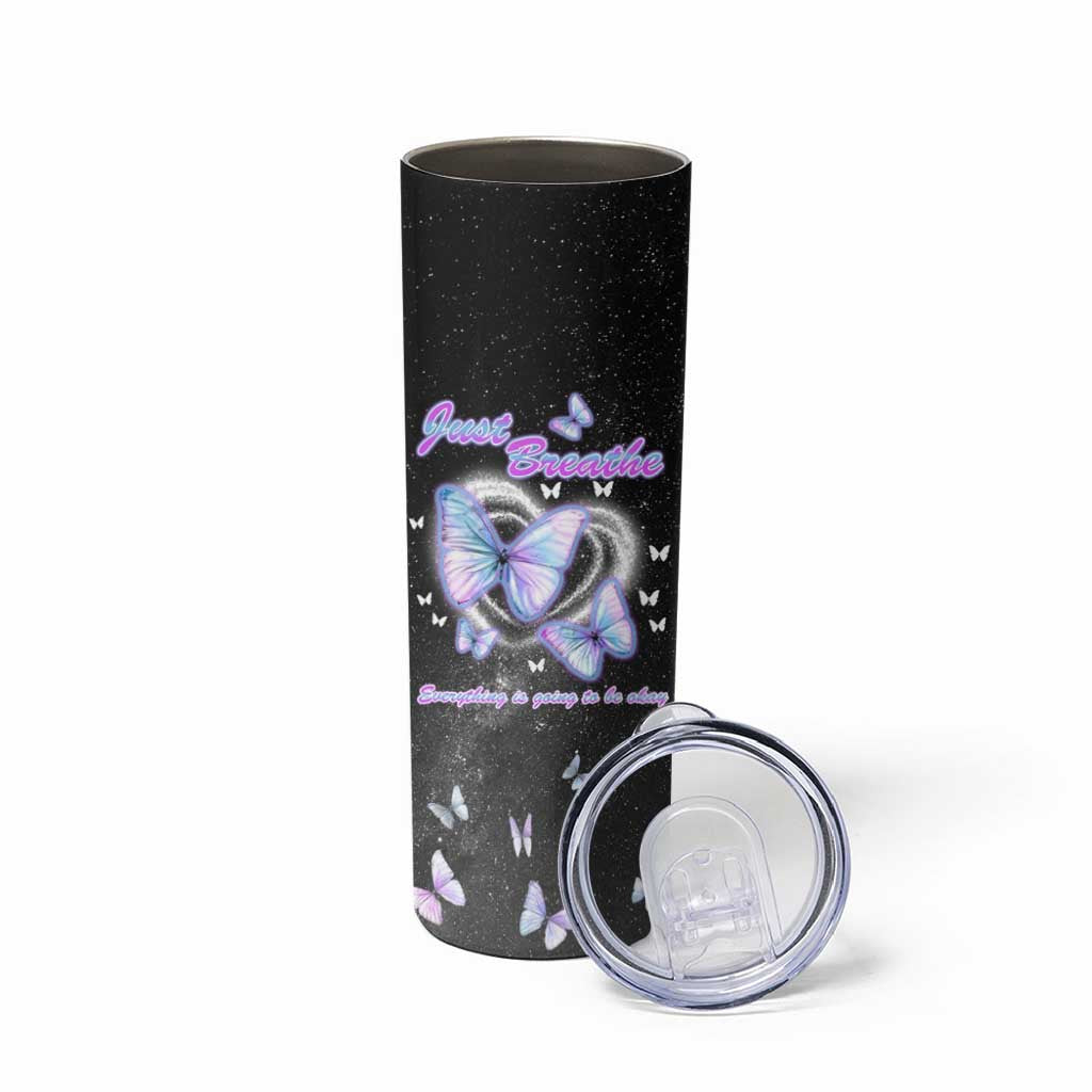 Suicide Prevention Awareness Skinny Tumbler Teal Purple Butterfly Just Breathe Everything Is Going To Be Okay - Wonder Print Shop