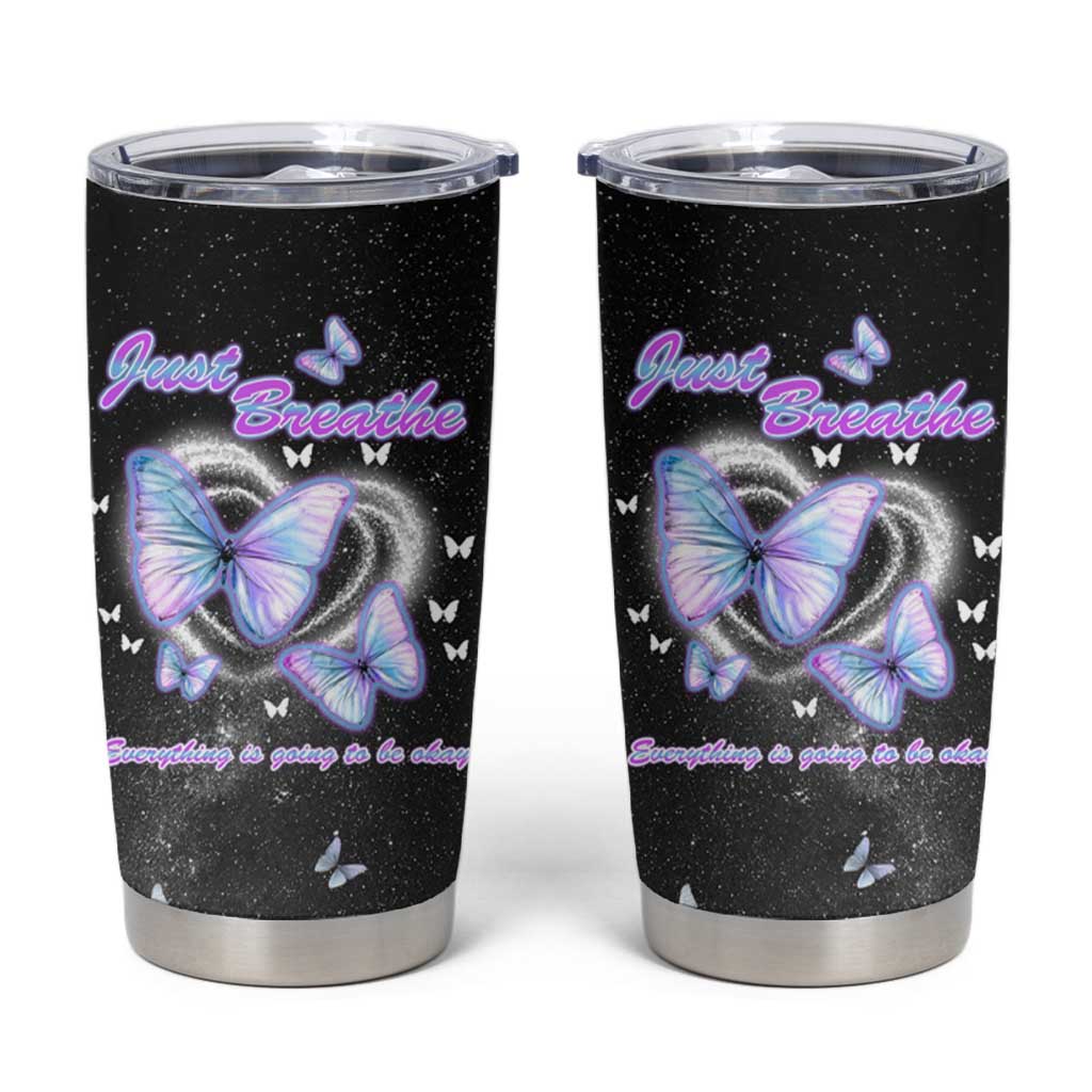 Suicide Prevention Awareness Tumbler Cup Teal Purple Butterfly Just Breathe Everything Is Going To Be Okay - Wonder Print Shop
