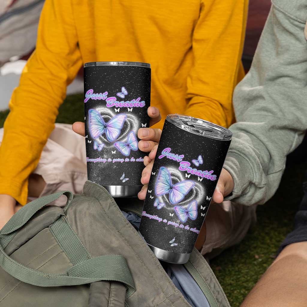 Suicide Prevention Awareness Tumbler Cup Teal Purple Butterfly Just Breathe Everything Is Going To Be Okay - Wonder Print Shop