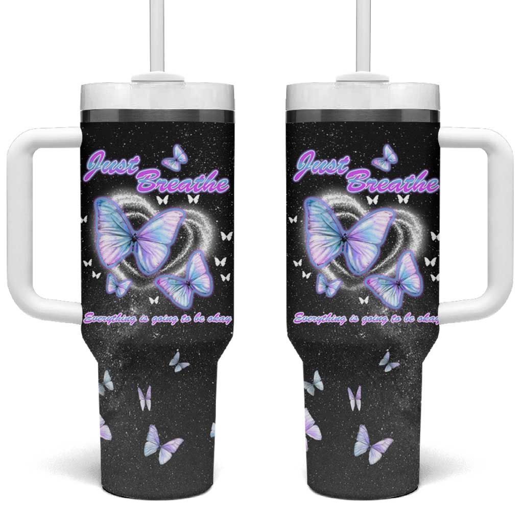 Suicide Prevention Awareness Tumbler With Handle Teal Purple Butterfly Just Breathe Everything Is Going To Be Okay - Wonder Print Shop