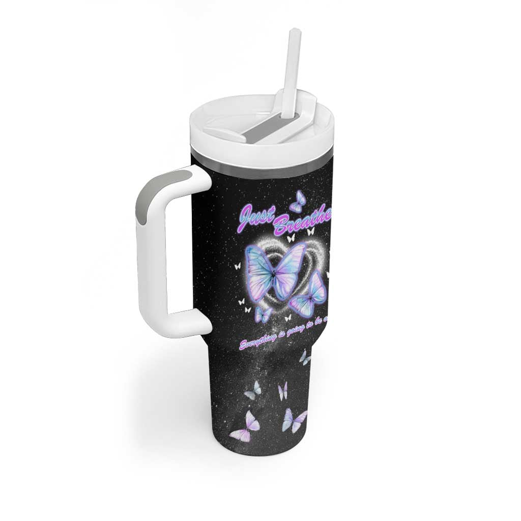 Suicide Prevention Awareness Tumbler With Handle Teal Purple Butterfly Just Breathe Everything Is Going To Be Okay - Wonder Print Shop
