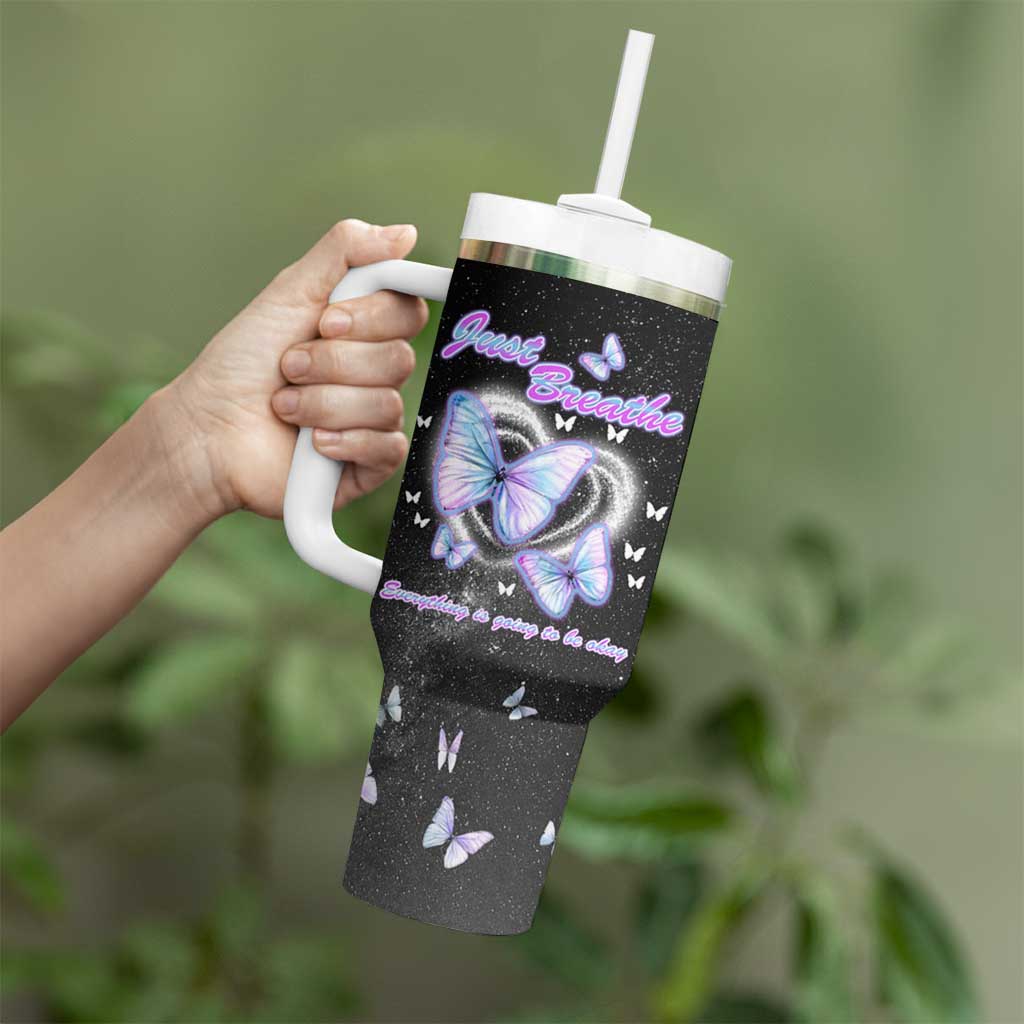 Suicide Prevention Awareness Tumbler With Handle Teal Purple Butterfly Just Breathe Everything Is Going To Be Okay - Wonder Print Shop