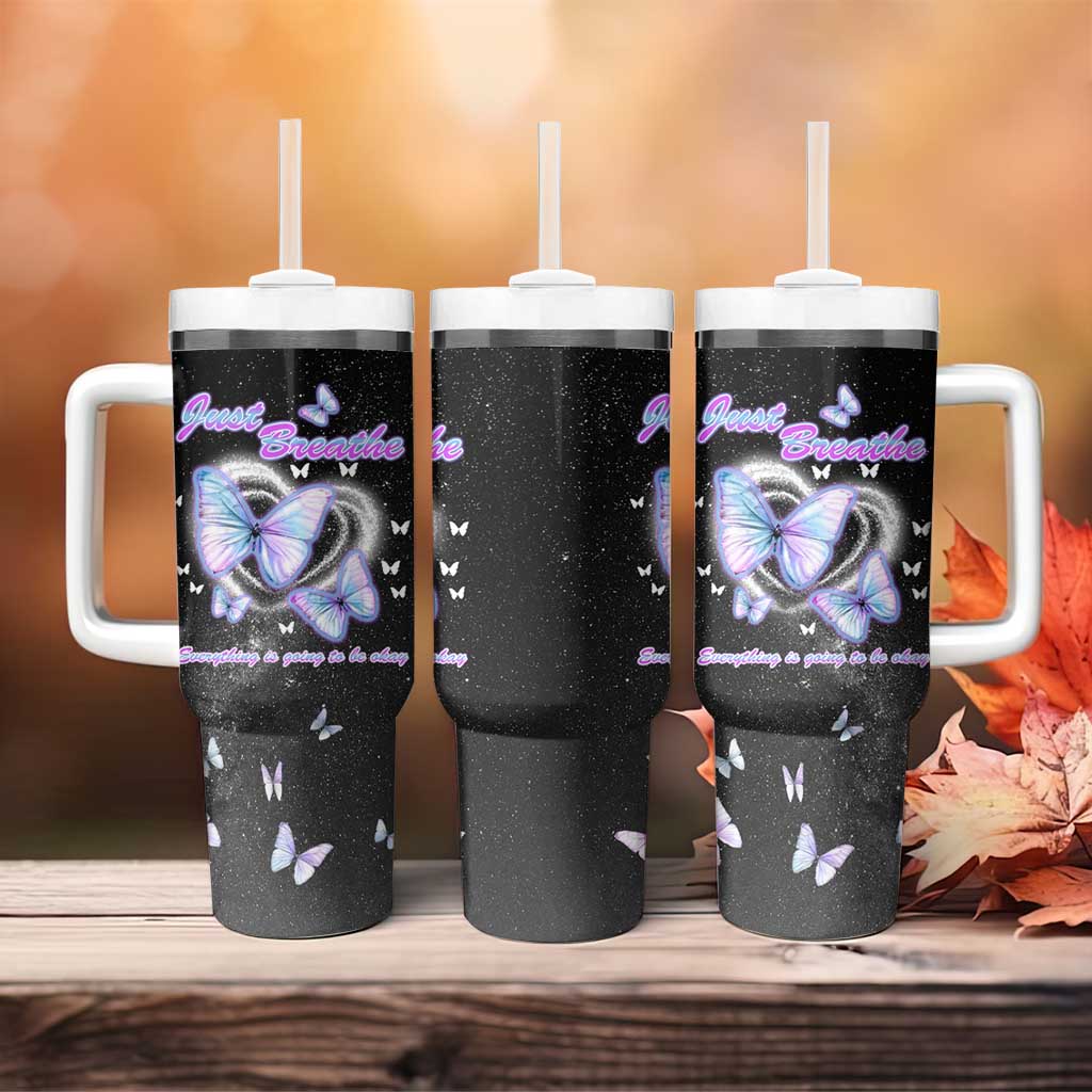 Suicide Prevention Awareness Tumbler With Handle Teal Purple Butterfly Just Breathe Everything Is Going To Be Okay - Wonder Print Shop