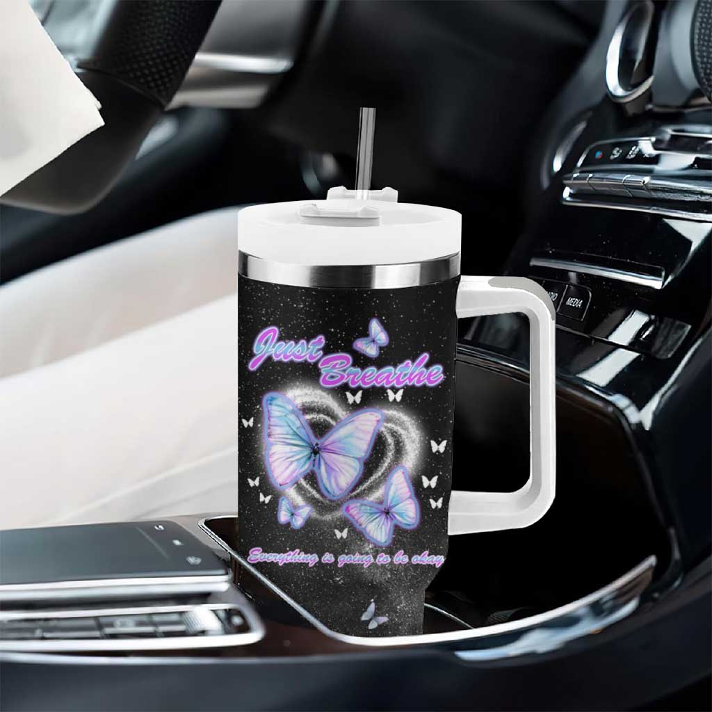 Suicide Prevention Awareness Tumbler With Handle Teal Purple Butterfly Just Breathe Everything Is Going To Be Okay - Wonder Print Shop
