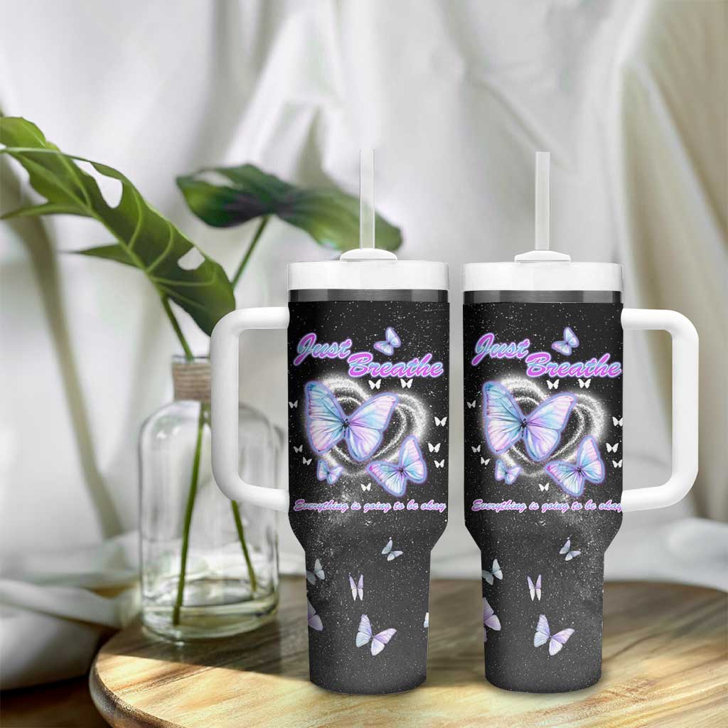 Suicide Prevention Awareness Tumbler With Handle Teal Purple Butterfly Just Breathe Everything Is Going To Be Okay - Wonder Print Shop
