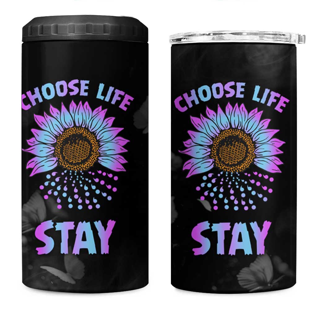 Suicide Prevention Awareness 4 in 1 Can Cooler Tumbler Teal Purple Sunflower Choose Life Stay Therapist Psychologist - Wonder Print Shop